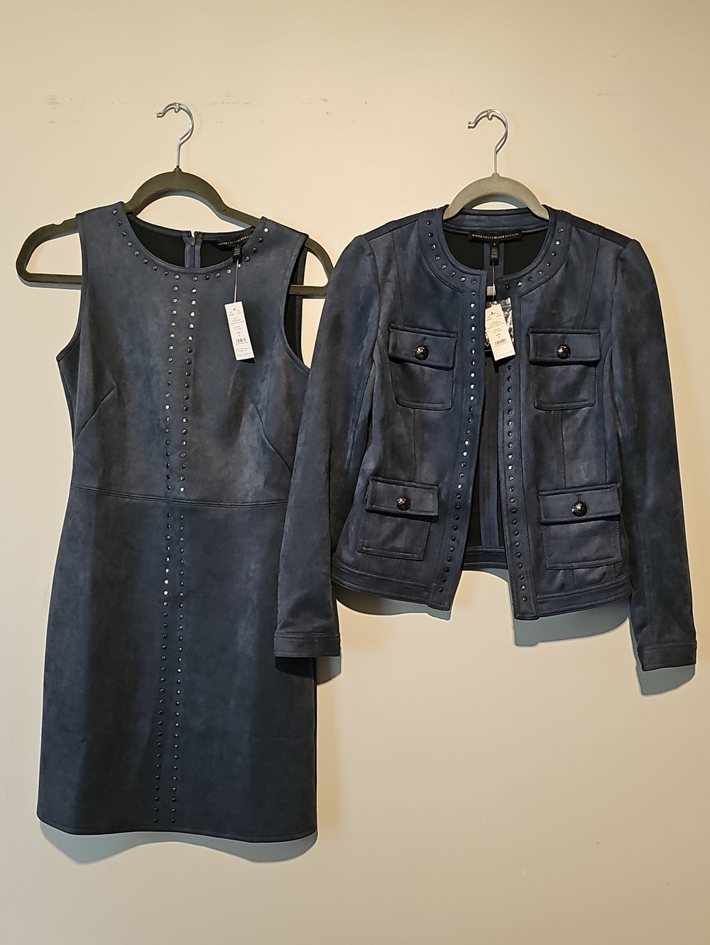 Dark Navy Suede Stud-Trim Jacket & Skirt Size 0
